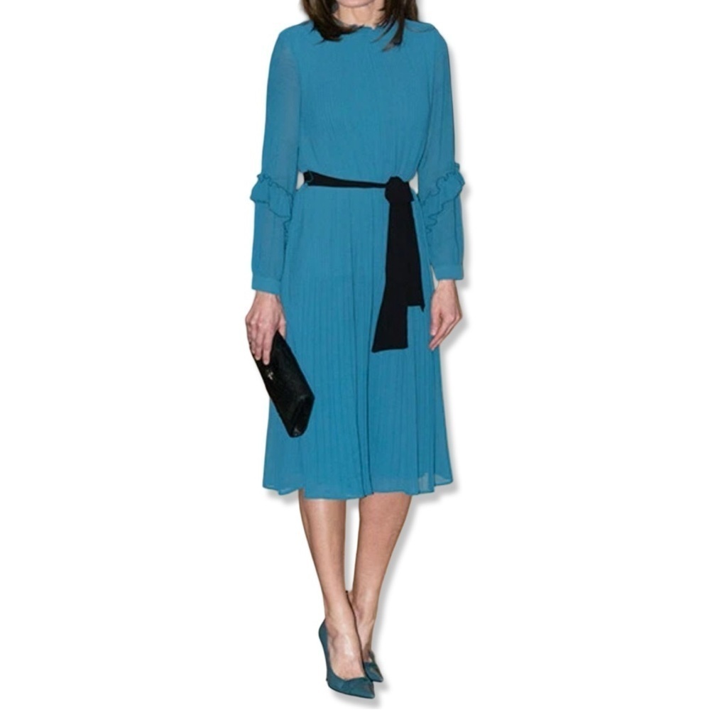 ZARA Pleated Jumpsuit Dress With Belt Cobalt Queen Letizia